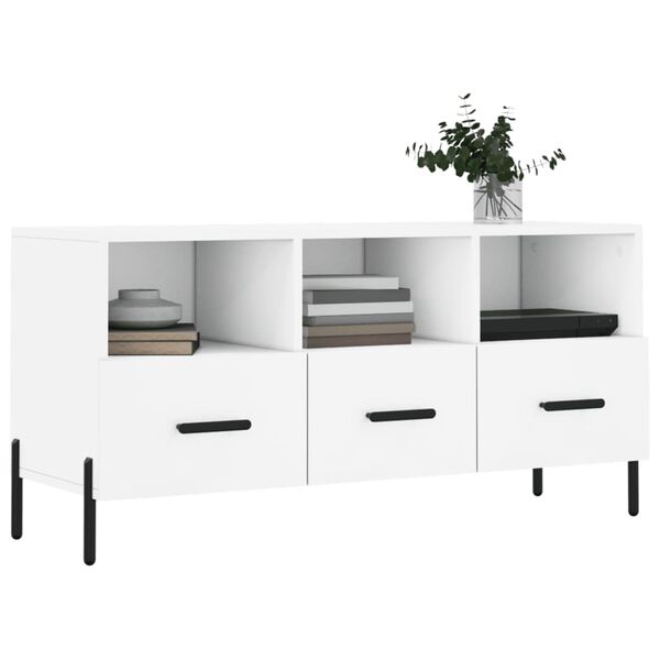 vidaXL Meuble TV blanc 102x36x50 cm bois d'ing&eacute;nierie