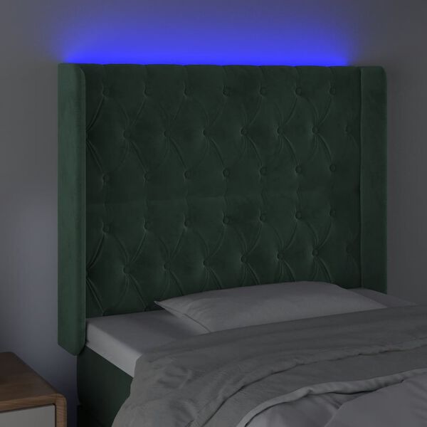 vidaXL T&ecirc;te de lit &agrave; LED Vert fonc&eacute; 93x16x118/128 cm Velours