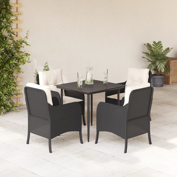 vidaXL Ensemble &agrave; manger de jardin coussins 5pcs Noir R&eacute;sine tress&eacute;e