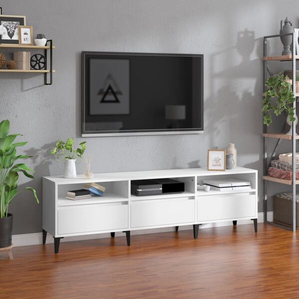 vidaXL Meuble TV blanc 150x30x44,5 cm bois d'ing&eacute;nierie