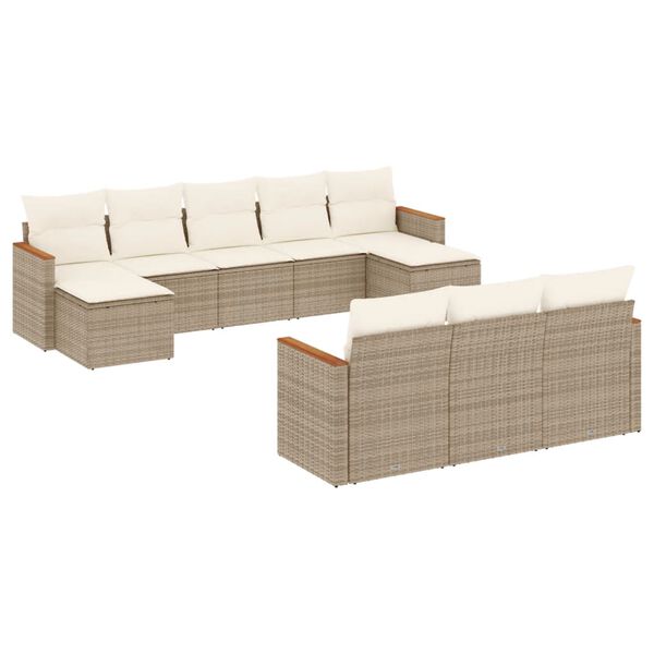 vidaXL Salon de jardin avec coussins 10 pcs beige r&eacute;sine tress&eacute;e