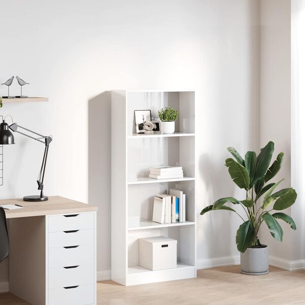 vidaXL Biblioth&egrave;que blanc brillant 60x24x143 cm bois d'ing&eacute;nierie