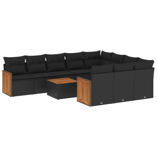 vidaXL Salon de jardin 11 pcs avec coussins noir r&eacute;sine tress&eacute;e