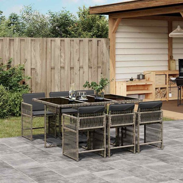 vidaXL Ensemble &agrave; manger de jardin et coussins 7 pcs gris rotin
