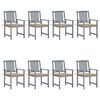 vidaXL Chaises de jardin et coussins lot de 8 Bois acacia solide Gris