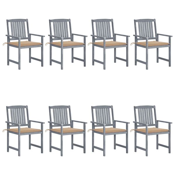 vidaXL Chaises de jardin et coussins lot de 8 Bois acacia solide Gris