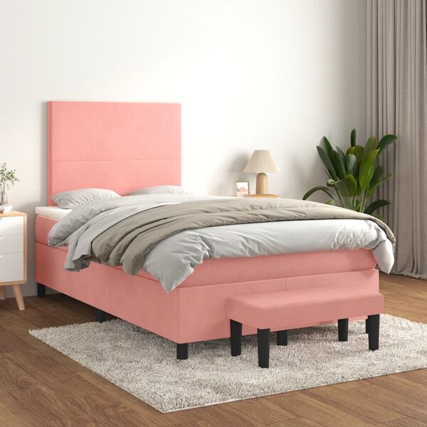 vidaXL Sommier &agrave; lattes de lit avec matelas Rose 120x200 cm Velours