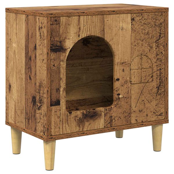 vidaXL Maison pour chat Bois ancien 51 x 30 x 52 cm Bois d'ing&eacute;nierie