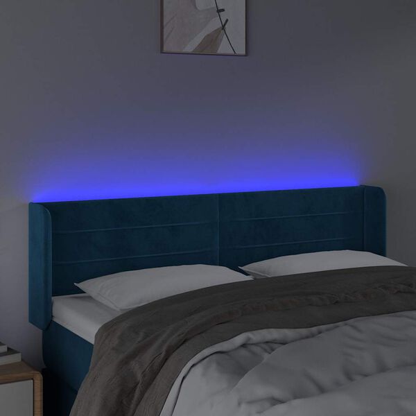 vidaXL T&ecirc;te de lit &agrave; LED Bleu fonc&eacute; 147x16x78/88 cm Velours