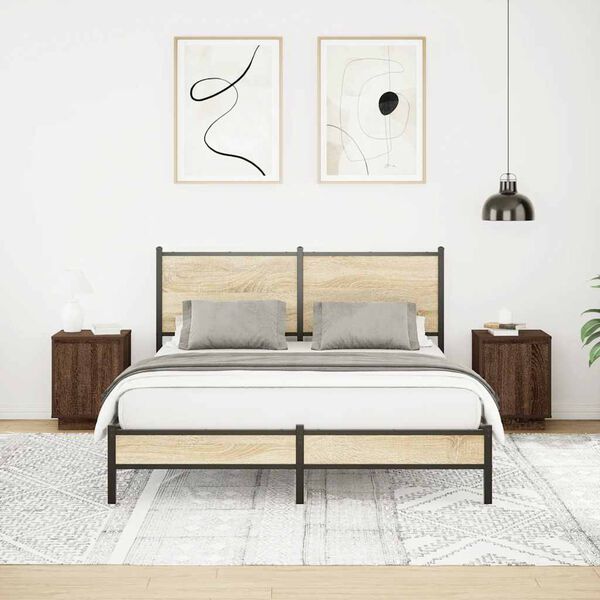 VidaXL Tables de chevet avec lumi&egrave;res LED 2pcs ch&ecirc;ne marron 38x34x50cm