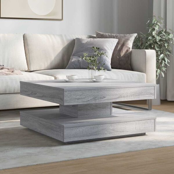 vidaXL Table basse rotative &agrave; 360 degr&eacute;s sonoma gris 70x70x34,5 cm