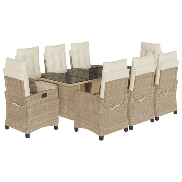 vidaXL Ensemble &agrave; manger de jardin et coussins 9 pcs beige Poly rotin
