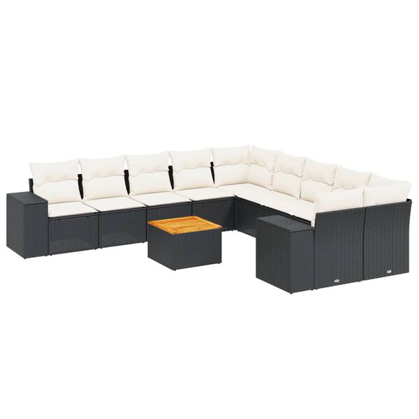 vidaXL Salon de jardin 11 pcs avec coussins noir r&eacute;sine tress&eacute;e