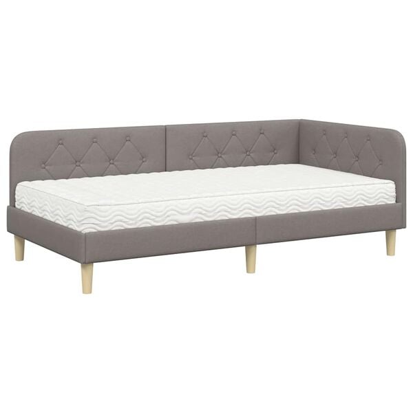 vidaXL Cadre de lit d'angle avec matelas Taupe 90 x 190 cm tissu