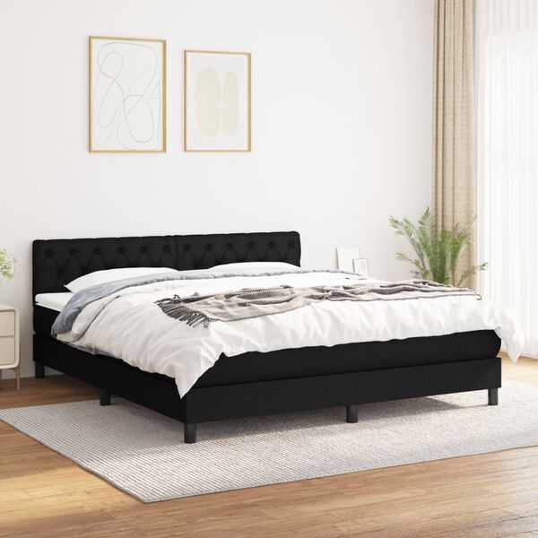 vidaXL Sommier &agrave; lattes de lit avec matelas Noir 160x200 cm Tissu