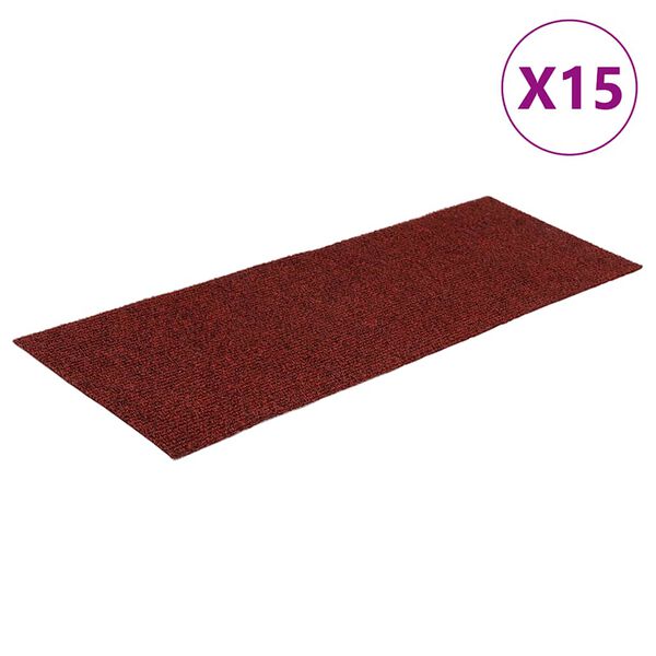 vidaXL Tapis d'escalier autocollants 15 pièces 60 x 25 cm Rouge bordeaux Rectangulaire