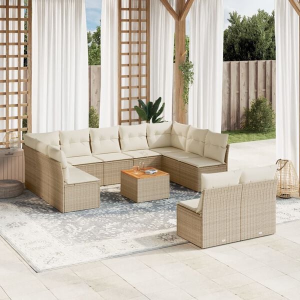 vidaXL Salon de jardin avec coussins 12 pcs beige r&eacute;sine tress&eacute;e