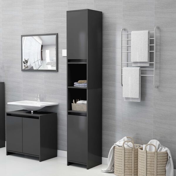 vidaXL Armoire de salle de bain Gris 30x30x183,5 cm Agglom&eacute;r&eacute;