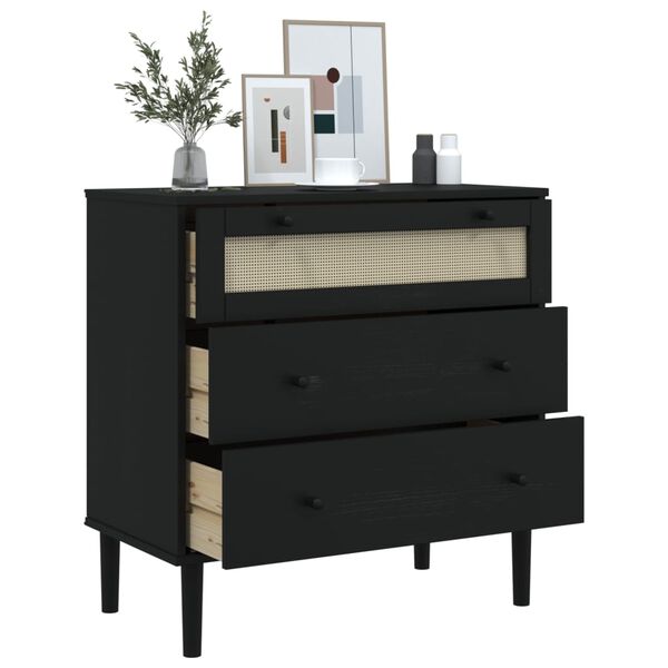 vidaXL Commode SENJA aspect de rotin noir bois de pin solide
