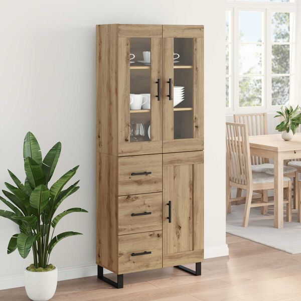 vidaXL Haut Armoire 2 pcs Ch&ecirc;ne artisanal Bois Agglom&eacute;r&eacute; et Verre