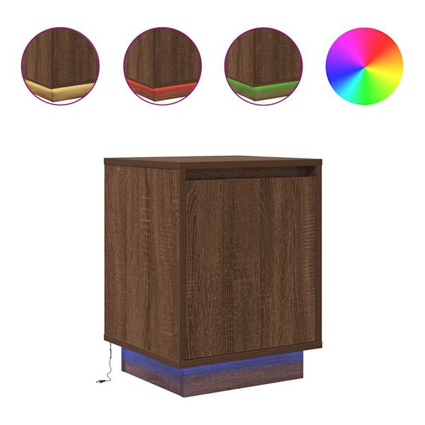 VidaXL Tables de chevet avec lumi&egrave;res LED 2pcs ch&ecirc;ne marron 38x34x50cm