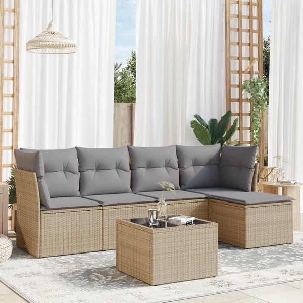vidaXL Salon de jardin avec coussins 6 pcs beige r&eacute;sine tress&eacute;e
