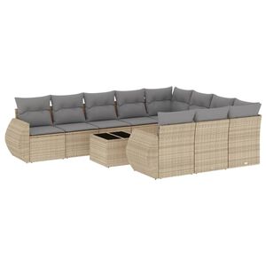 vidaXL Salon de jardin 11 pcs avec coussins beige r&eacute;sine tress&eacute;e