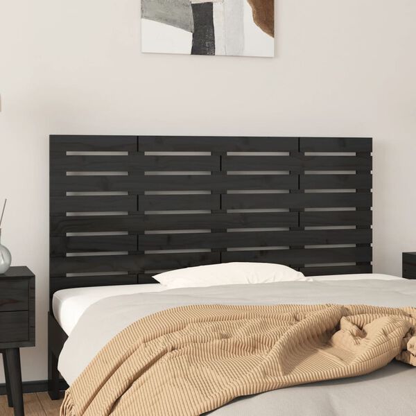 vidaXL T&ecirc;te de lit murale Noir 126x3x63 cm Bois massif de pin
