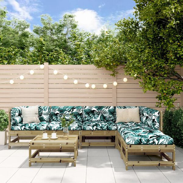 vidaXL Salon de jardin 7 pcs avec coussins bois de pin impr&eacute;gn&eacute;