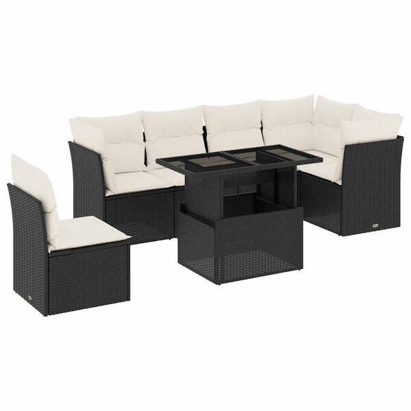 vidaXL Salon de jardin 7 pcs avec coussins noir r&eacute;sine tress&eacute;e