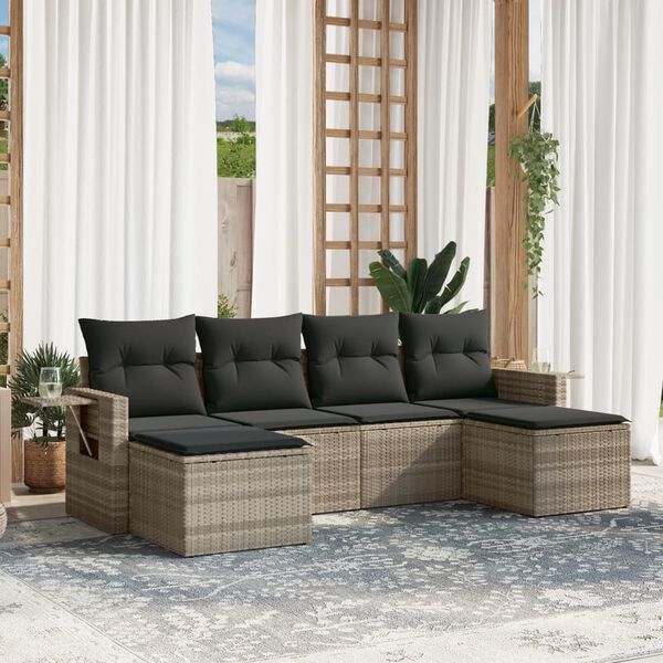 vidaXL Salon de jardin 6 pcs avec coussins gris clair r&eacute;sine tress&eacute;e