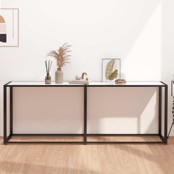 vidaXL Table console Marbre blanc 200x35x75,5 cm Verre tremp&eacute;