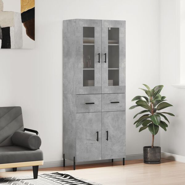 vidaXL Buffet haut Gris b&eacute;ton 69,5x34x180 cm Bois d'ing&eacute;nierie