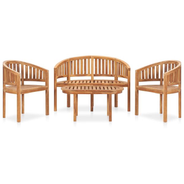 vidaXL Salon de jardin 4 pcs en forme de banane Bois de teck solide