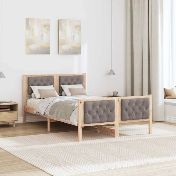 vidaXL Cadre de lit avec t&ecirc;te de lit Taupe 120 x 190 cm Pin massif