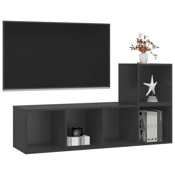 vidaXL Ensemble de meubles TV 2 pcs Gris Bois d'ingénierie