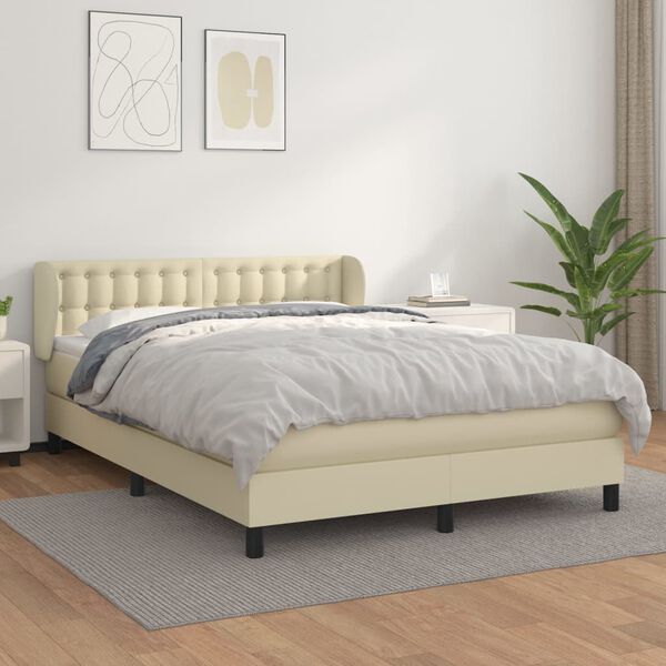 vidaXL Sommier &agrave; lattes de lit avec matelas Cr&egrave;me 140x190cm Similicuir
