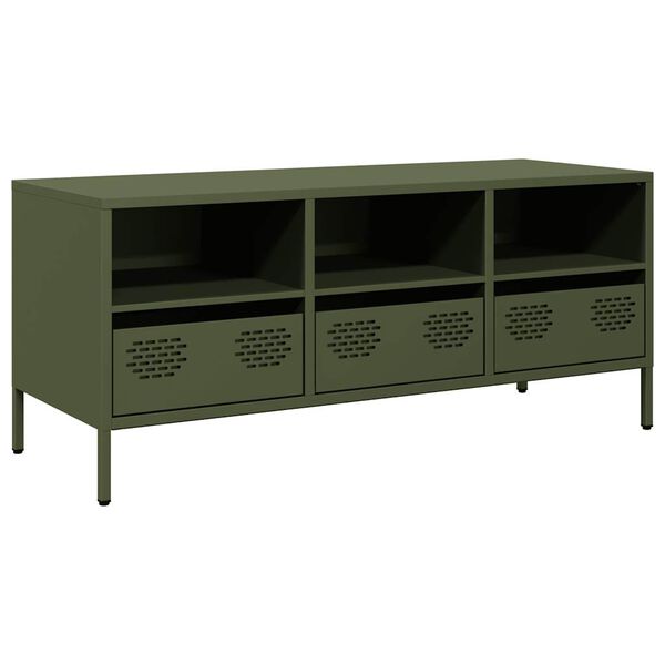 vidaXL Meuble TV vert olive 101,5x39x43,5 cm acier lamin&eacute; &agrave; froid