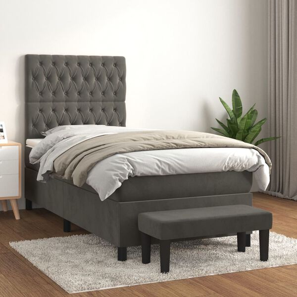 vidaXL Sommier &agrave; lattes de lit et matelas Gris fonc&eacute; 90x190 cm Velours