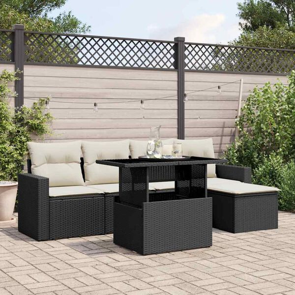 vidaXL Salon de jardin 6 pcs avec coussins noir r&eacute;sine tress&eacute;e