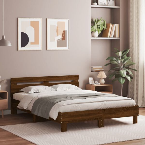 vidaXL Cadre de lit avec LED sans matelas ch&ecirc;ne marron 140x190 cm