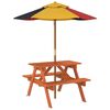 vidaXL Table de pique-nique pour 4 enfants avec parasol bois de sapin