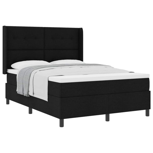 vidaXL Lit &agrave; ressorts avec matelas Noir 140 x 190 cm tissu