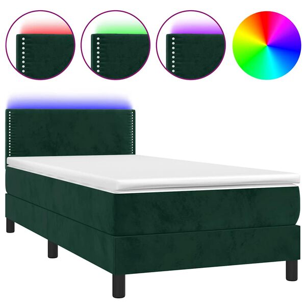 vidaXL Sommier &agrave; lattes de lit avec matelas et LED Vert fonc&eacute; 90x200cm