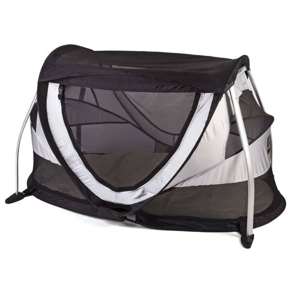 DERYAN Lit d'enfant de voyage escamotable &agrave; moustiquaire Argent&eacute;