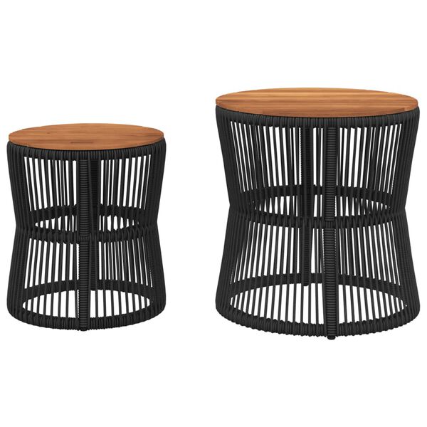 vidaXL Tables d'appoint de jardin 2 pcs dessus en bois noir poly rotin