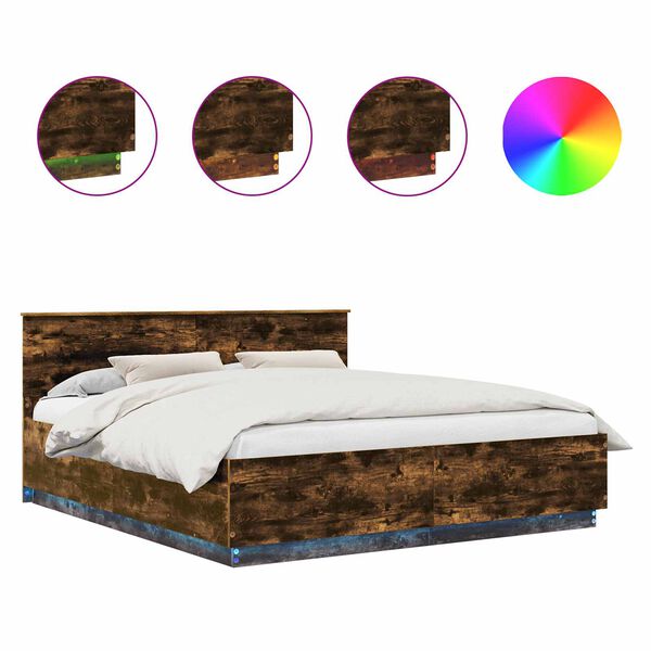 vidaXL Cadre de lit Ch&ecirc;ne fum&eacute; 200 x 200 cm Bois d'ing&eacute;nierie