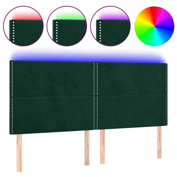 vidaXL T&ecirc;te de lit &agrave; LED Vert fonc&eacute; 200x5x118/128 cm Velours