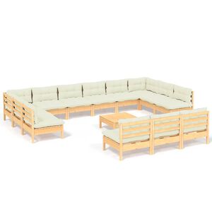vidaXL Salon de jardin 14 pcs avec coussins cr&egrave;me Bois de pin solide