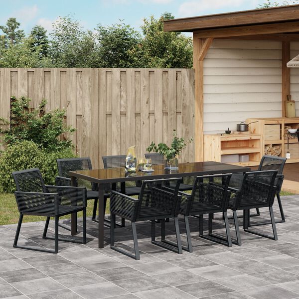 vidaXL Ensemble de salle &agrave; manger pour jardin 9 pcs Noir